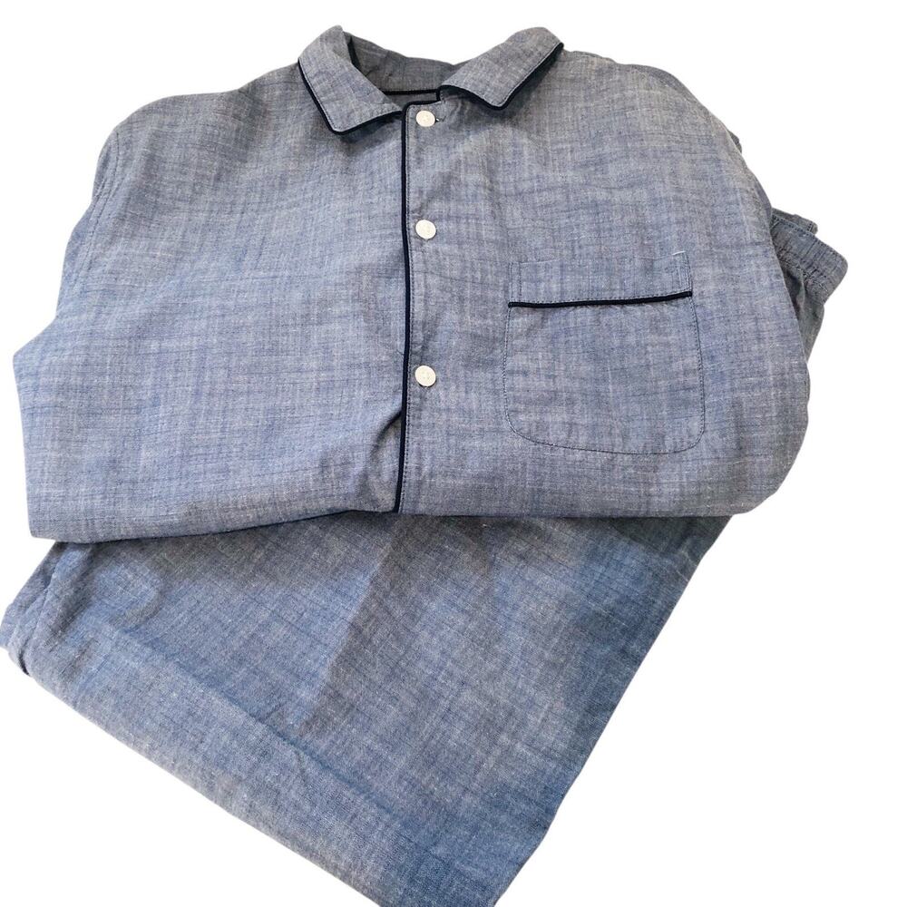 Gap Men's Blue Chambray Poplin Pajama Shirt and Pants Set Size Large